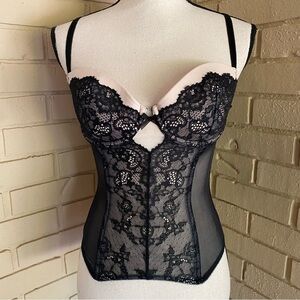 Victoria's Secret 34C Lace Corset Flower Black Bustier Lingerie Victorian Gothic